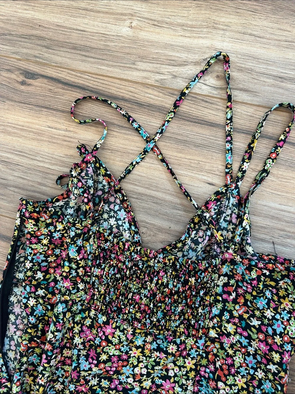 Zara Black Floral Maxi Slip Dress with Pink & Green & Blue Accents size medium - Picture 4 of 9